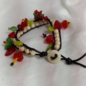 Woven Bracelet with Flowers and Leaves